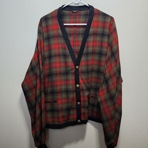 Pendleton 100% Wool Red and Green Plaid Cardigan
